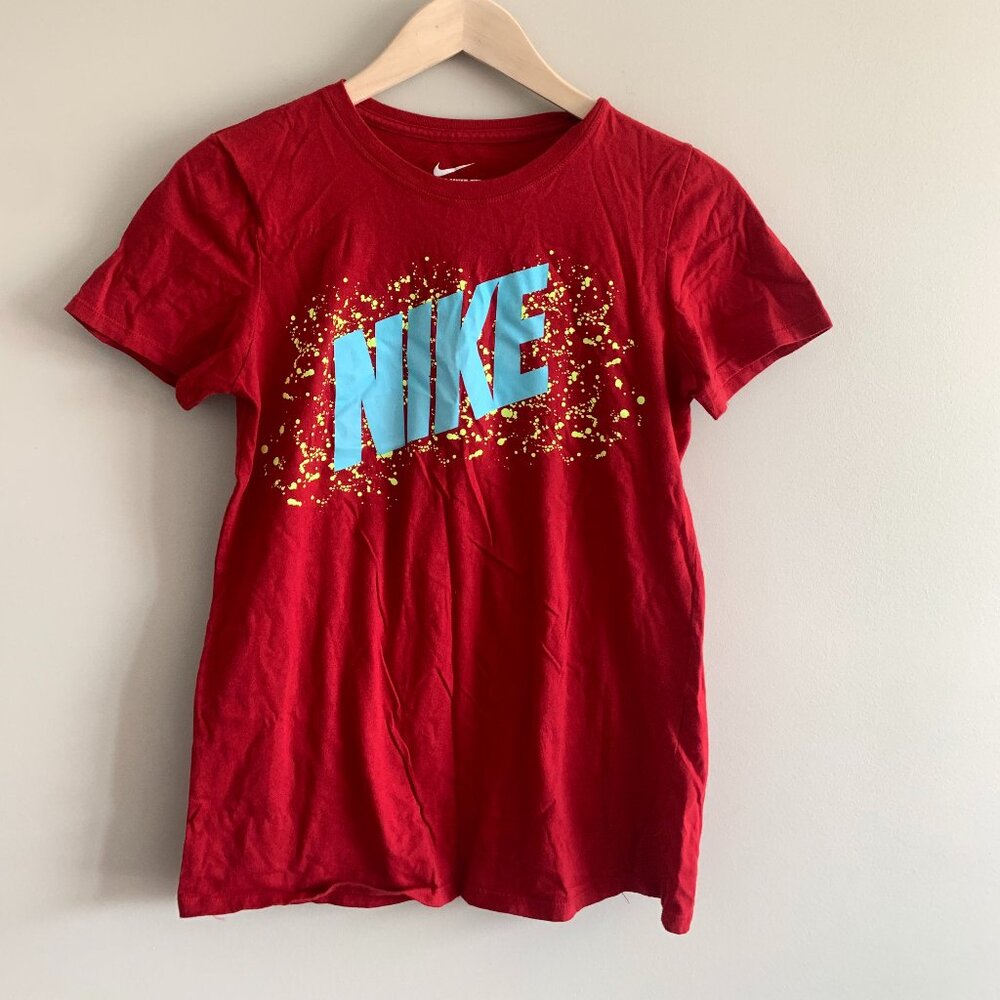 Women's Nike Athletic Tee Shirt | Red Blue Yellow | Size Medium